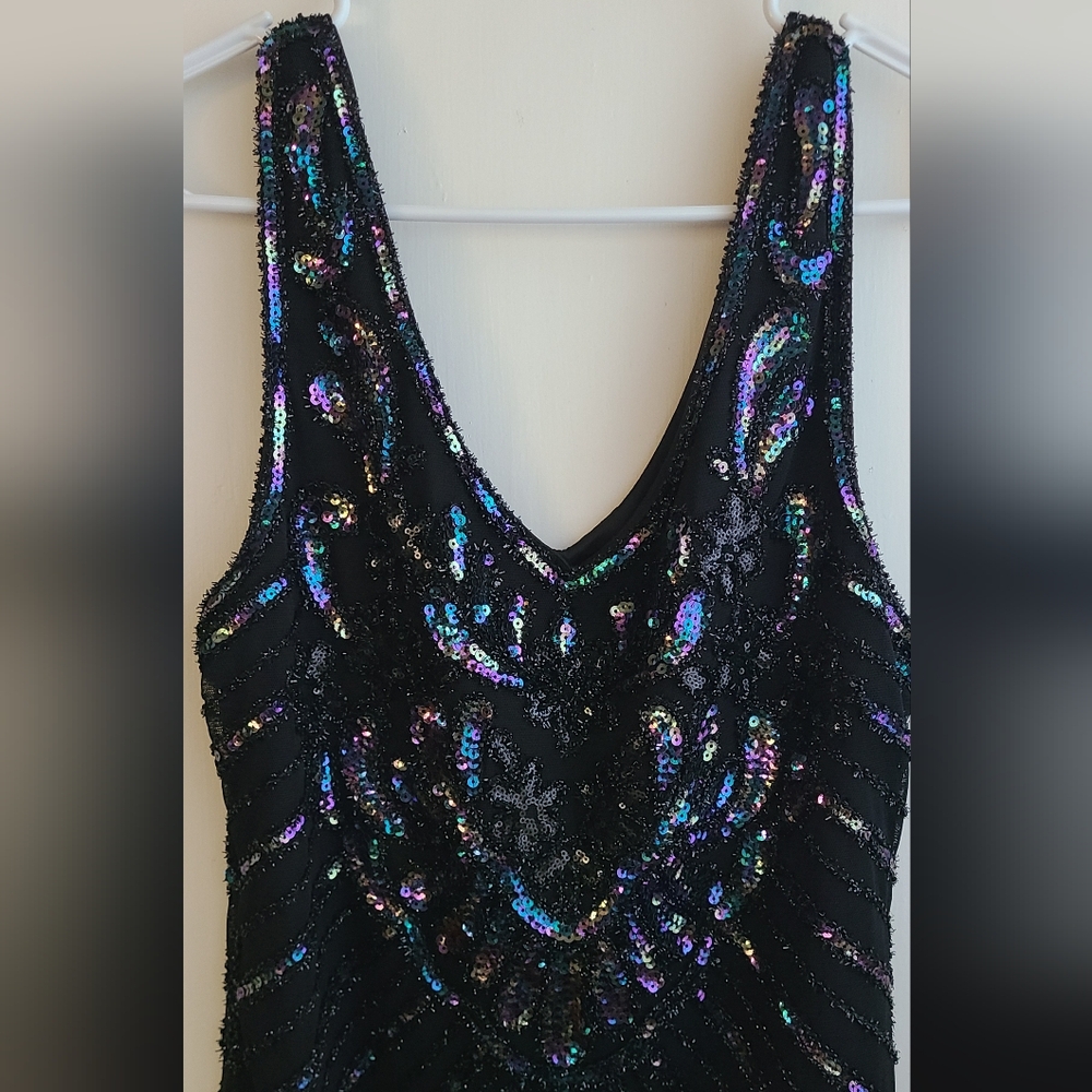 Elegant Black Sequin Flapper Dress 1920s Great Gatsby Style - Picture 5 of 16